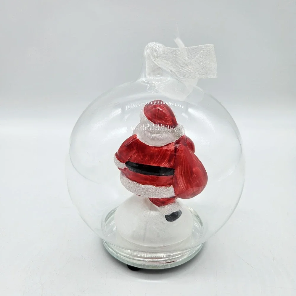 Glass Light Up Santa Ornament Color Changing Orb Hanging Glitter Hand Blown 5